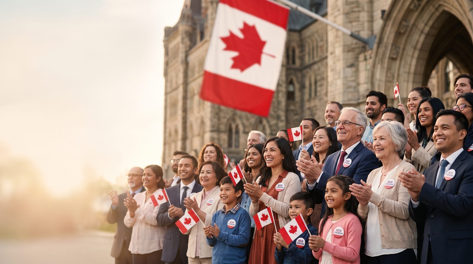 New citizens celebrating at a citizenship ceremony